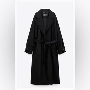 Zara Black Belted Wool Coat